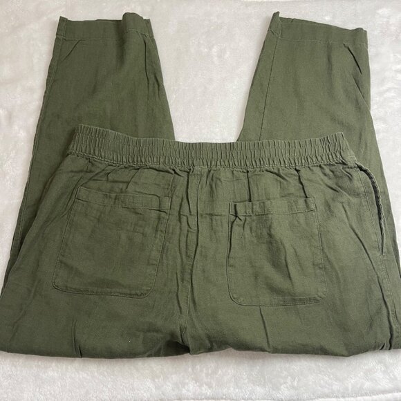 Old Navy High-Rise Straight Pants Womens Size XL Green Linen Rayon Comfort Waist - Picture 10 of 11
